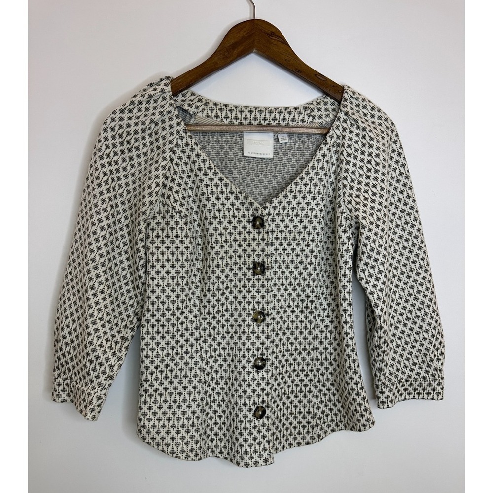 Anthropologie Ett:twa Coralie Top XS Cream Gold Metallic Button Puff Sleeve - Picture 2 of 14